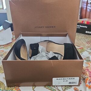 Audrey Brooke Black Multi Suede Heels